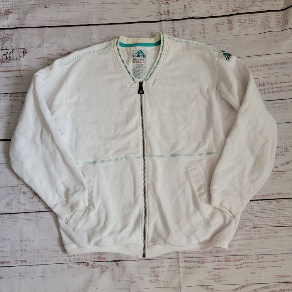 Vintage Adidas Equipment Mens White & Teal Zip Up Jacket Small